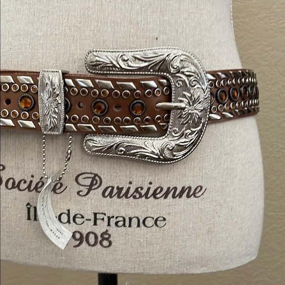 Brown Belt with Silver Buckle and Studs - Picture 1 of 6